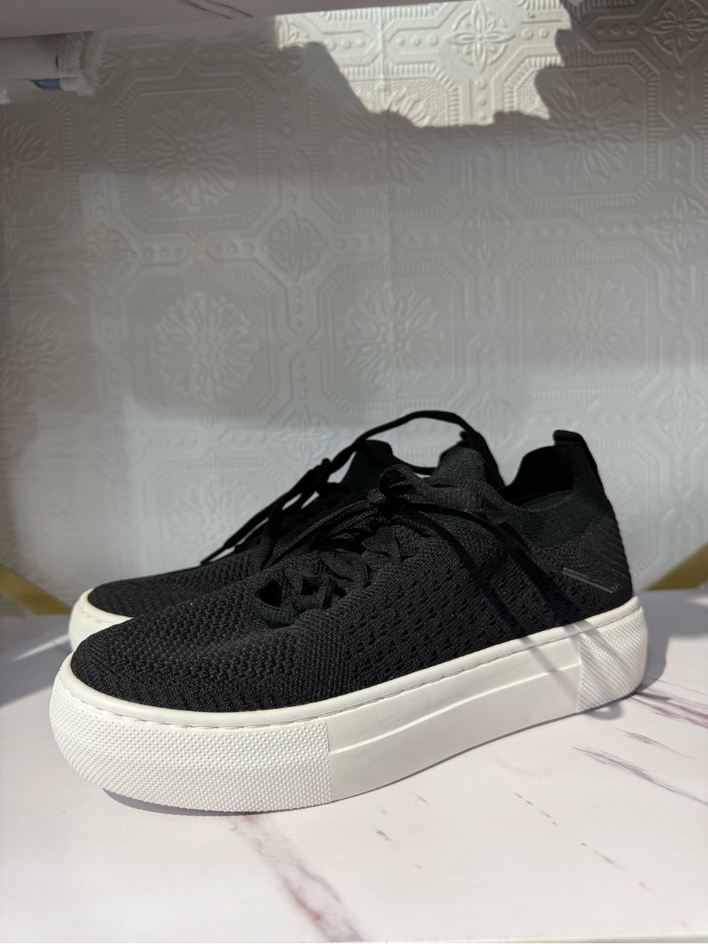 All Black Knit Trainer 24-7103 Black Platform Sneakers - Women's Casual Lace-Up